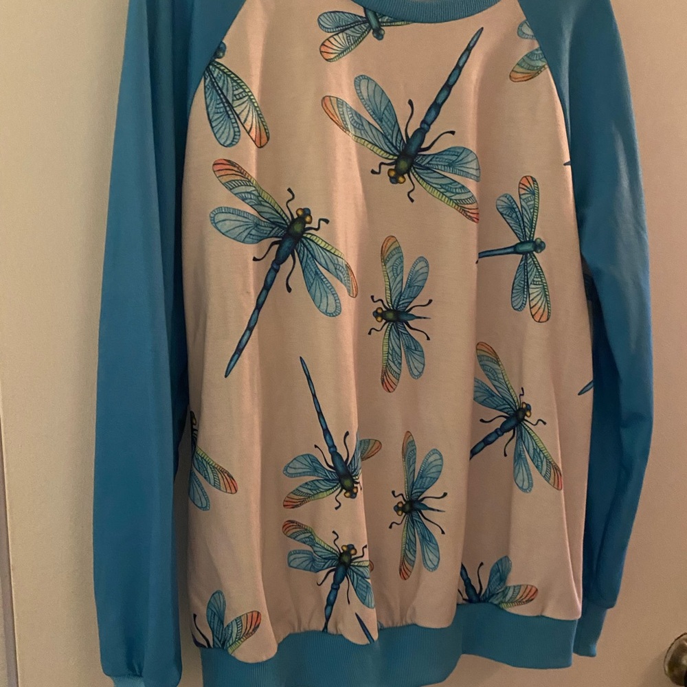 SHEIN Blue and Cream Dragonfly Women's Sweater